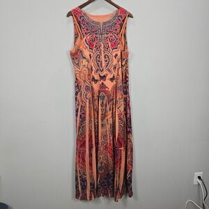 One World Maxi Dress 2X Sleeveless Flowy‎ Summer Sundress Boho Paisley Butterfly